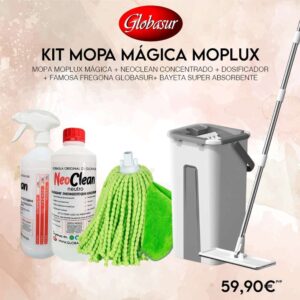 Kit Mopa Moplux, NeoClean, Fregona superabsorbente y bayeta de Globasur